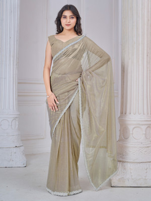 Sareemall Embellished Bollywood Net Saree(Beige)