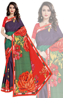 Jyoti Fashion Floral Print, Printed Daily Wear Crepe Saree(Multicolor)