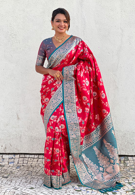 Plothah: Woven Banarasi Pure Silk Saree(Pink)