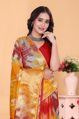 Aarunika fashion Solid/Plain Bollywood Organza Saree(Red)