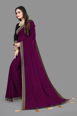 Krunal Enterprise Self Design, Solid/Plain Bollywood Georgette Saree(Purple)