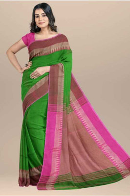 Pal Handloom Self Design Tant Pure Cotton Saree(Green)