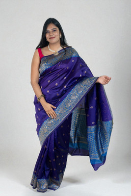SnehaFashion Creation Printed Banarasi Silk Blend Saree(Purple)
