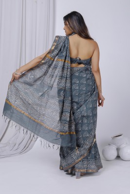 NIKHILAM Floral Print, Printed Chanderi Chanderi Saree(Grey)