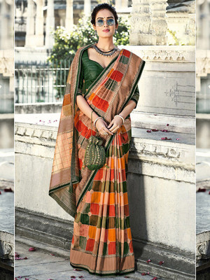 ANOUK Printed Hand Batik Silk Blend Saree(Multicolor)