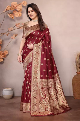 FEBART CREATION Woven Banarasi Pure Silk Saree(Maroon)