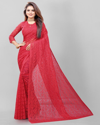 Cherry tex Floral Print Bollywood Net Saree(Red)