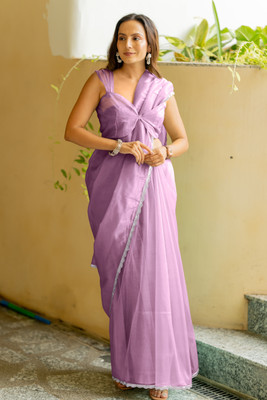 SUBHAM Solid/Plain, Embellished Bollywood Net Saree(Purple)