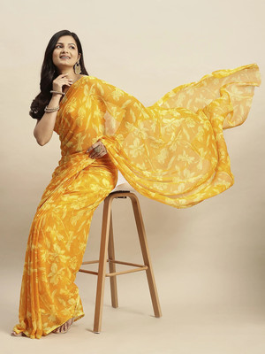 RATAN Printed Daily Wear Chiffon Saree(Yellow)