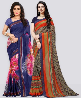 Anand Sarees Printed Daily Wear Georgette Saree(Pack of 2, Dark Blue)