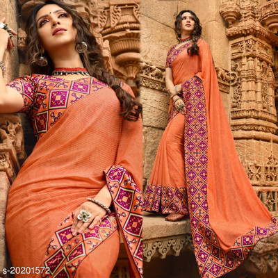 MEETVIN COUTURE Printed Bollywood Georgette, Chiffon Saree(Orange)