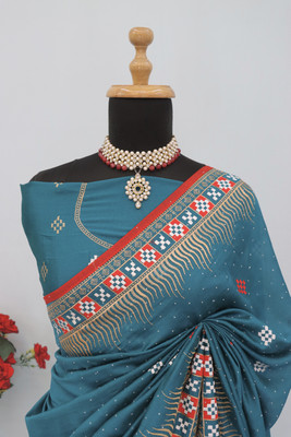 MIYANIFAB Embroidered Bollywood Silk Blend Saree(Dark Green)