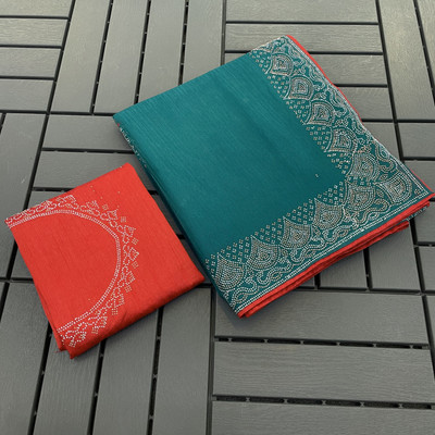 HouseOfCommon Embellished Bollywood Supernet Saree(Dark Green)