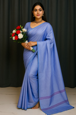 NigarSaree Self Design Mekhela Chador Handloom Polyester Saree(Blue)