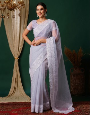 Satrani Embroidered, Dyed Bollywood Net Saree(Purple)