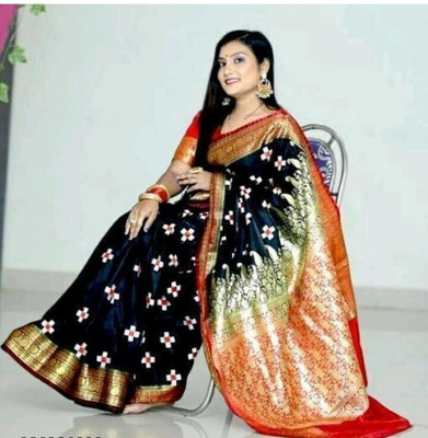 Yash silk international Embroidered Sambalpuri Art Silk Saree(Black)