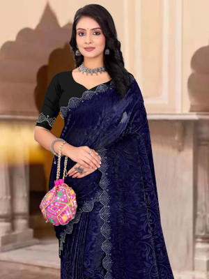 Sinauli Self Design Bollywood Silk Blend, Lycra Blend Saree(Dark Blue)