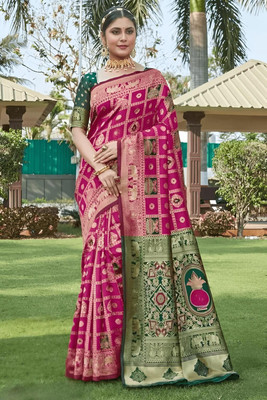 ANIRAV Woven Banarasi Silk Blend, Jacquard Saree(Pink)