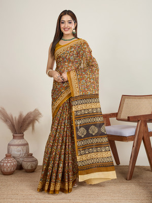 Jevi Prints Printed Kalamkari Pure Cotton Saree(Multicolor)