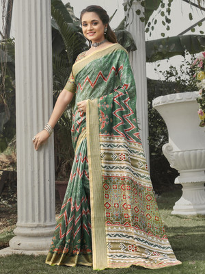 Divastri Printed Daily Wear Silk Blend Saree(Green)