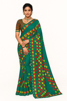 AGANTUK FASHION Printed Saree with Attached Blouse Chiffon Saree(Light Blue)