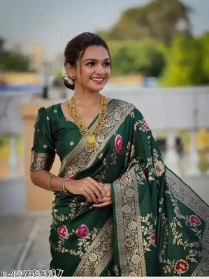 SHREEENATHJICREATION Self Design Banarasi Satin Saree(Green)