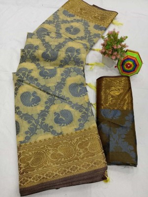 GYN Woven Kanjivaram Pure Silk, Cotton Silk Saree(Beige)