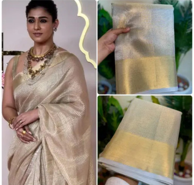 Dujjana Silk Saree Woven, Solid/Plain Banarasi Tissue Saree(Gold)