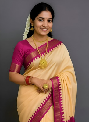 Sijileen Solid/Plain, Woven, Temple Border Sambalpuri Silk Blend Saree(Pink)