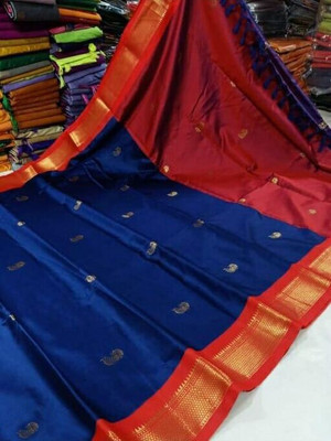 Suwarna Ent Woven Paithani Cotton Silk Saree(Blue)