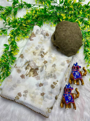 MANVIKA FASHION Floral Print Daily Wear Chiffon Saree(Brown)