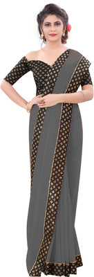 LIMTD Solid/Plain Paithani Georgette Saree(Grey)