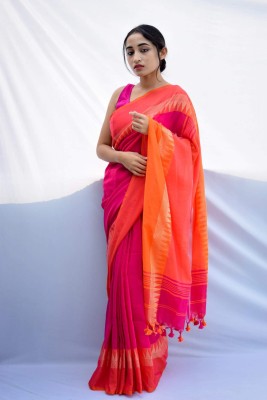 Bong ButiQ Woven Narayanpet Cotton Blend Saree(Orange)