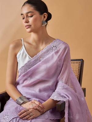 all about you Self Design Bollywood Crepe Saree(Purple)