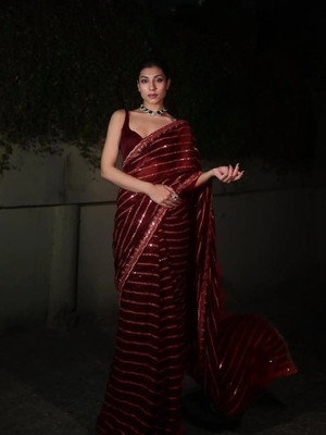 Clemira Embroidered Bollywood Georgette Saree(Maroon)