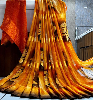 Heyinz Clothing Embroidered Bollywood Net Saree(Orange)