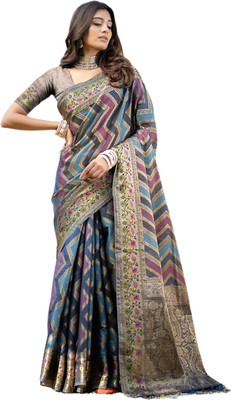 ishika fab Woven, Geometric Print Banarasi Organza Saree(Multicolor)