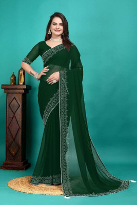 Ghan Sals Solid/Plain Bollywood Georgette Saree(Green)