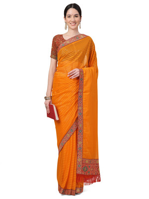 RekhaManiyar Striped Banarasi Art Silk Saree(Yellow)