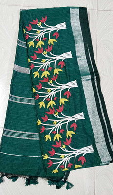 KUTTUS CREATIONS Embroidered Handloom Cotton Blend Saree(Multicolor)