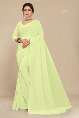 STAVA CREATION Solid/Plain Daily Wear Georgette Saree(Yellow)