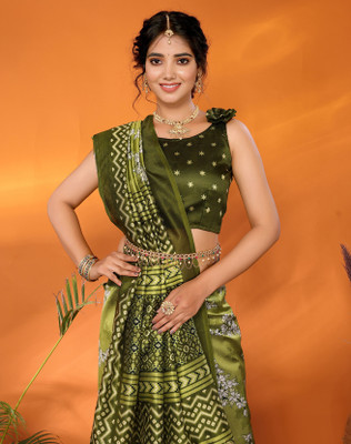 YASHIKA Printed Kalamkari Art Silk Saree(Green)