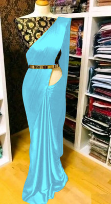 Julee Solid/Plain Bollywood Silk Blend Saree(Light Blue)