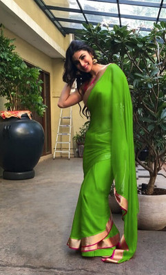 Sareez House Solid/Plain Bollywood Georgette Saree(Green)