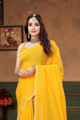 b bella creation Self Design, Solid/Plain Bollywood Georgette Saree(Yellow)