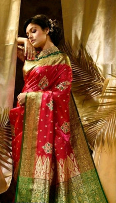 SareesGlobal Embroidered Banarasi Art Silk Saree(Pink)