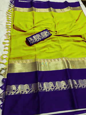 Mysstre Self Design Mysore Cotton Silk Saree(Light Green)