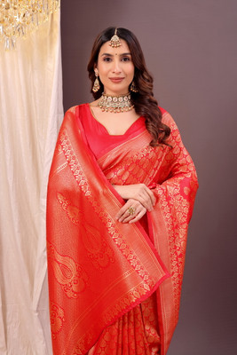 Suntex Woven Kanjivaram Art Silk Saree(Red)