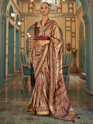 ANOUK Woven Banarasi Silk Blend Saree(Brown)