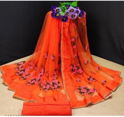 MA FASHION Printed Bollywood Net Saree(Orange)